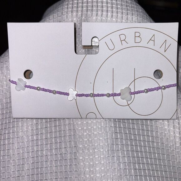 Urban Outfitters Sequoia Beaded Butterfly Purple & White Necklace NWT - Picture 1 of 9
